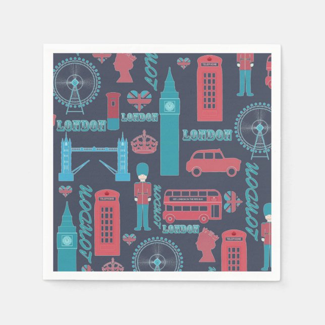 Cool trendy vintage London illustrations pattern Napkin (Front)