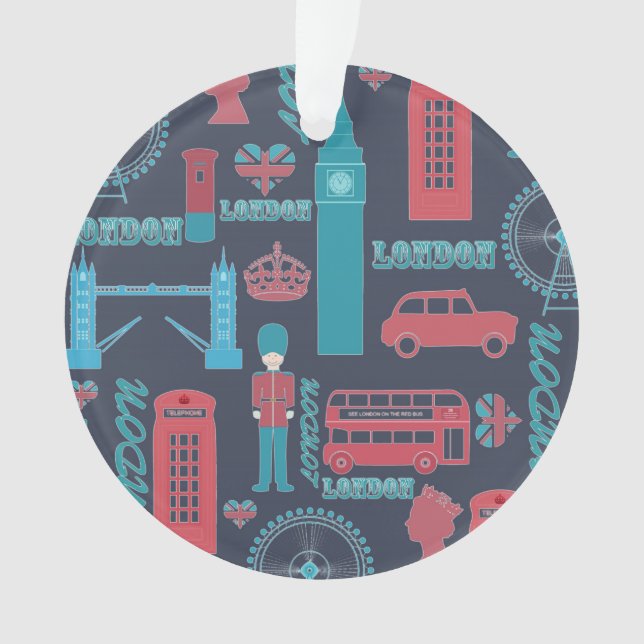 Cool trendy vintage London illustrations pattern Ornament (Front)