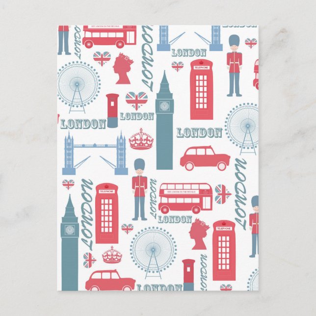 Cool trendy vintage London illustrations pattern Postcard (Front)