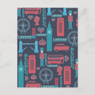 Cool trendy vintage London illustrations pattern Postcard