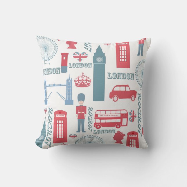 Cool trendy vintage London landmark illustrations Cushion (Front)