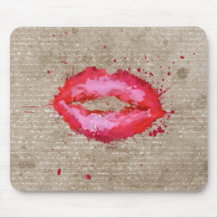 Cool trendy vintage watercolours lips splatters mouse mat