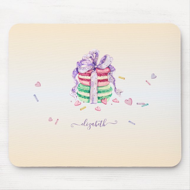 Cool Trendy Watercolor Macarons  Mouse Mat (Front)