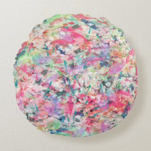 Cool trendy watercolor splatters abstract art round cushion