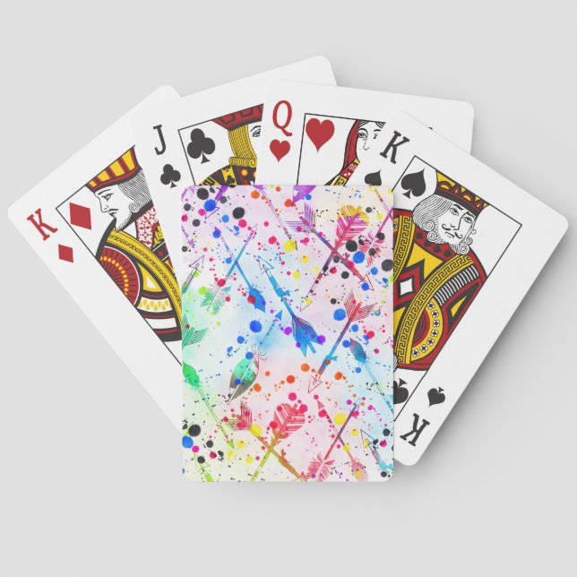 Cool trendy watercolor splatters tribal arrows playing cards (Back)