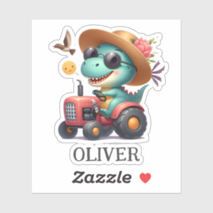 Cool Trex Dinosaur Farmer Driving Red Tractor
