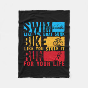 Cool triathlon design for men women swim bike run fleece blanket
