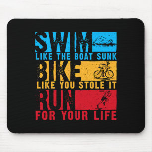 Cool triathlon design for men women swim bike run mouse mat