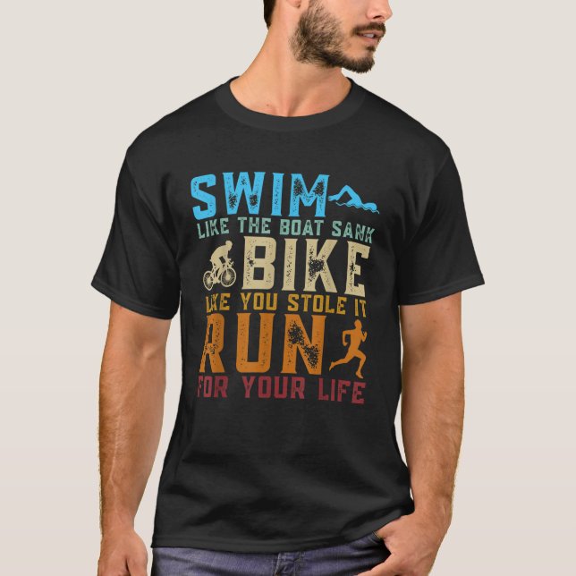 Cool Triathlon For Men Women Boat Swim Bike Run Tr T-Shirt (Front)