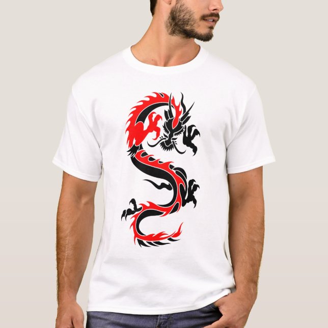 Cool Tribal Red Dragon Tattoo Designs Custom Art T-Shirt (Front)