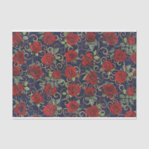 Cool Trippy Glitch Damask Modern Red Rose Navy Tissue Paper
