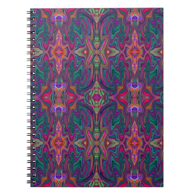Cool Trippy Green, Orange and Purple Wavy Pattern Notebook (Front)