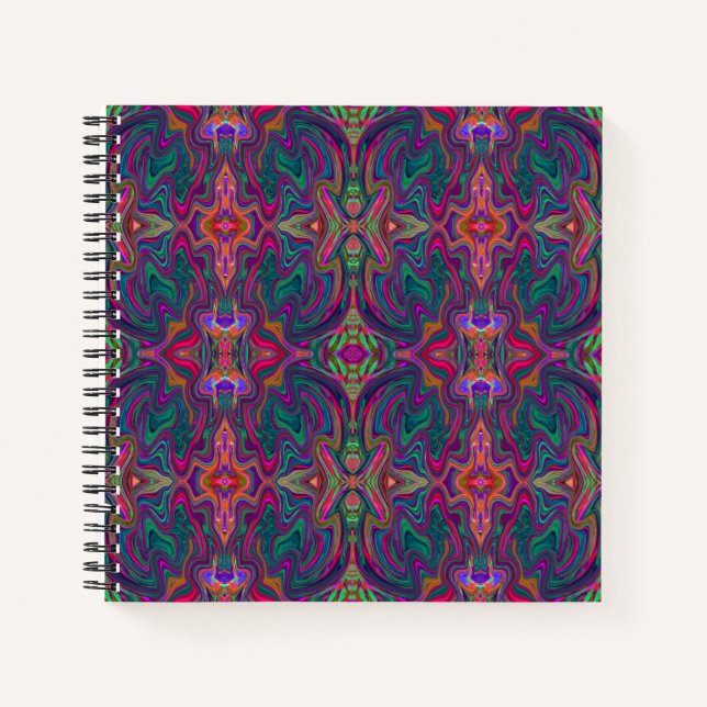 Cool Trippy Green, Orange and Purple Wavy Pattern Notebook (Front)