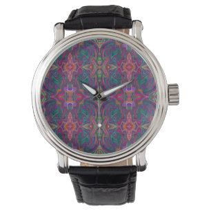 Cool Trippy Green, Orange and Purple Wavy Pattern Watch