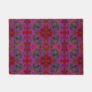 Cool Trippy Magenta, Red and Green Wavy Pattern Doormat