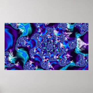 Cool Trippy Purple Blue Spiky Pinwheel Fractals Poster