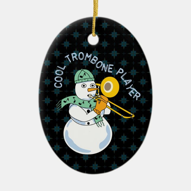 Cool Trombone Player Ceramic Tree Decoration (Front)