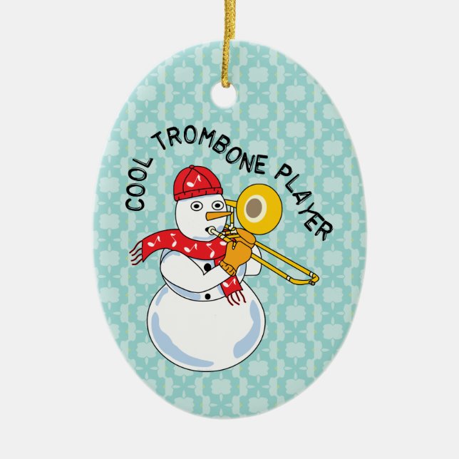 Cool Trombone Player Ceramic Tree Decoration (Front)