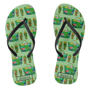 Cool Tropical Accessory Pattern Green Personalised Flip Flops