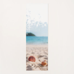 Cool Tropical Beach, Sand Seashells Yoga Mat