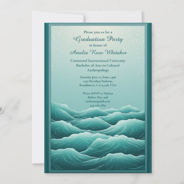 Cool Tropical Beach Waves Seaside Graduation Party Invitation (Front)