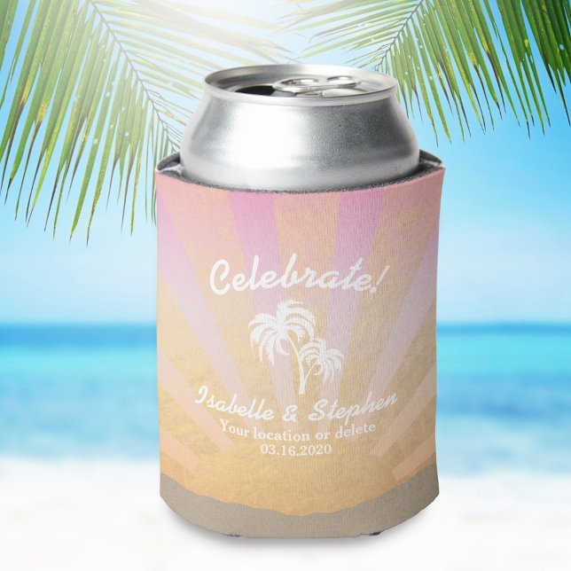 Cool Tropical Beach Wedding Palm Tree, Sun, Sand Can Cooler (Creator Uploaded)