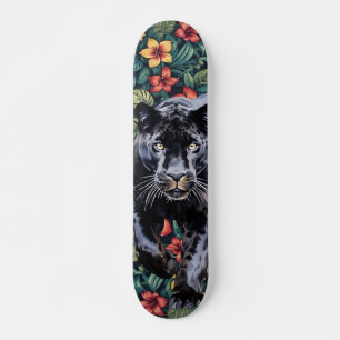 Cool Tropical Floral Panther's Head Skateboard