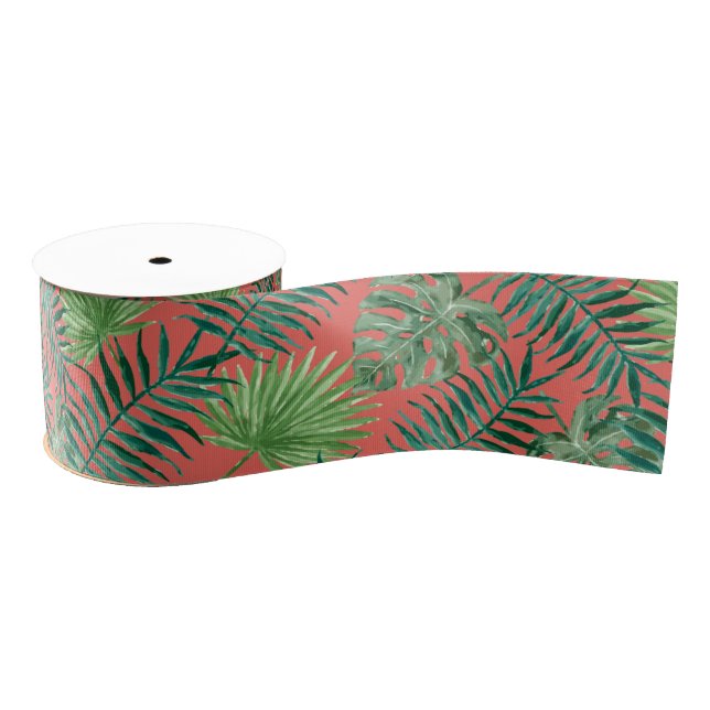 Cool Tropical Palm Leaves design Gros Grain Ribbon Grosgrain Ribbon (Spool)