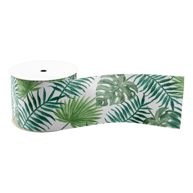 Cool Tropical Palm Leaves design Gros Grain Ribbon Grosgrain Ribbon (Spool)