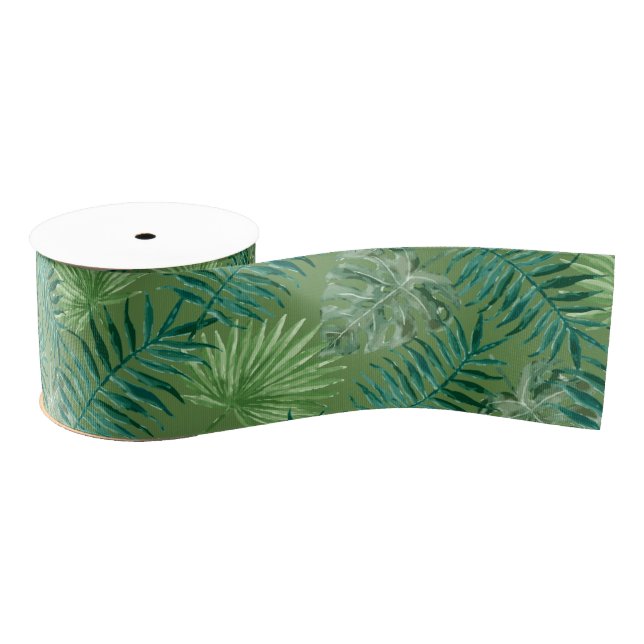 Cool Tropical Palm Leaves design Gros Grain Ribbon Grosgrain Ribbon (Spool)