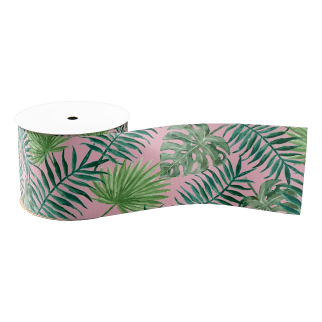 Cool Tropical Palm Leaves design Gros Grain Ribbon Grosgrain Ribbon (Spool)