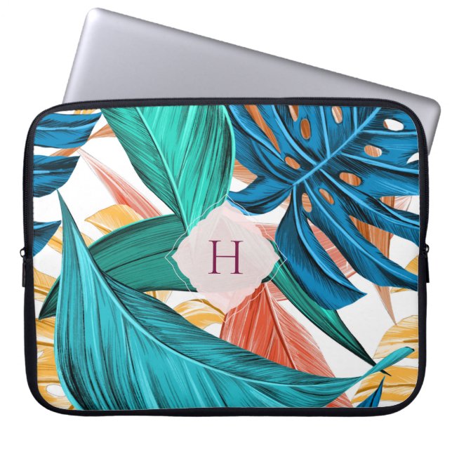 Cool tropical pattern with monogram Laptop Sleeve (Front)