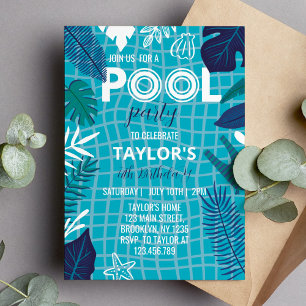 Cool Tropical Pool Boy Birthday Invitation