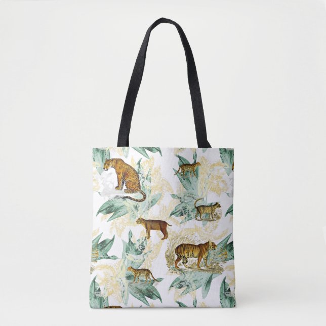 Cool Tropical Safari Wild Cats Tiger Leopard Tote Bag (Front)