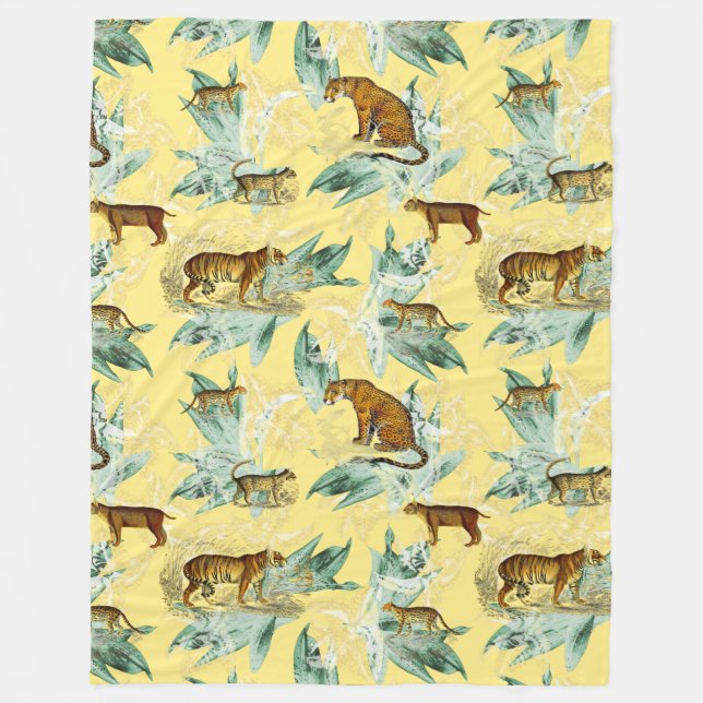 Cool Tropical Safari Wild Cats Tiger Yellow Fleece Blanket (Front)