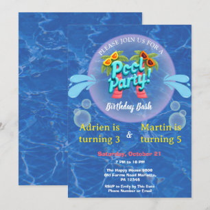 Cool Tropical Splash Joint Pool Party birthday Invitation