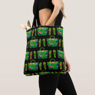 Cool Tropical Summer Accessories Pattern Black Tote Bag
