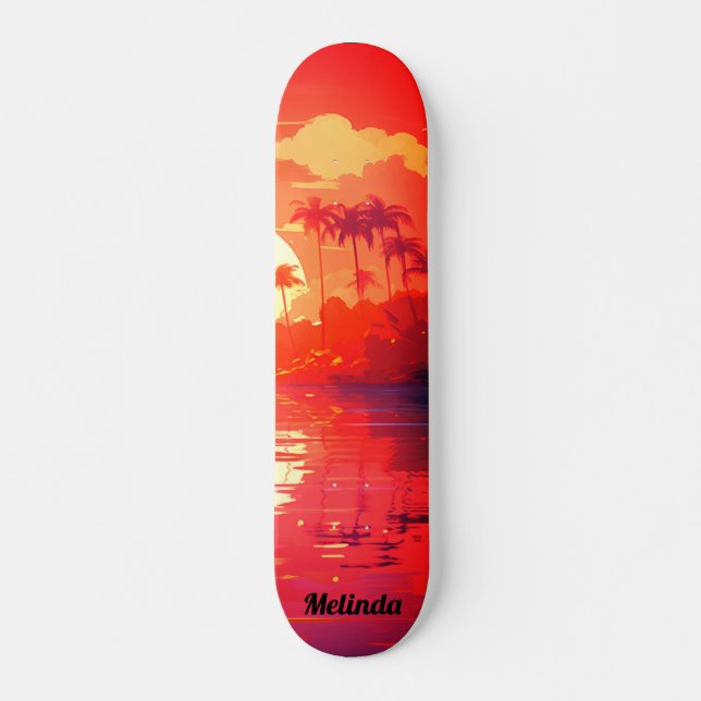 Cool Tropical Sunset Skateboard (Front)