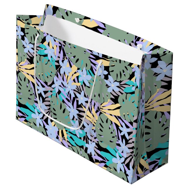 Cool Tropical Theme Pattern Floral Botanical Large Gift Bag (Front Angled)