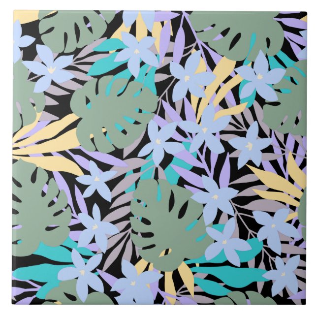 Cool Tropical Theme Pattern Floral Botanical Tile (Front)