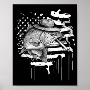 Cool trout fish smoking outdoor angler humour art poster