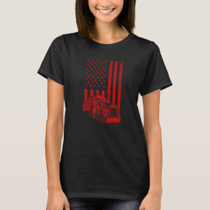 Cool Trucker For Men Dad Semi Truck Driver US Flag T-Shirt