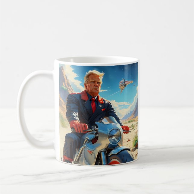 cool Trump Motorcycle Alien Planet Spaceship MAGA Coffee Mug (Left)
