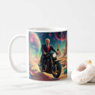 cool Trump riding Motorcycle on Alien Planet MAGA Coffee Mug