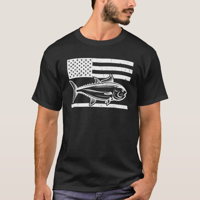 Cool Tuna American Flag Fishing Rod Tuna Fisherman T-Shirt (Front)