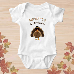 Cool Turkey 1st Thanksgiving Custom name Baby Bodysuit