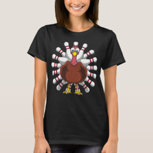 Cool Turkey Bowling Pin Feathers Funny Thanksgivin T-Shirt