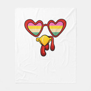 Cool Turkey Face With Glasses Family Autumn Thanks Fleece Blanket