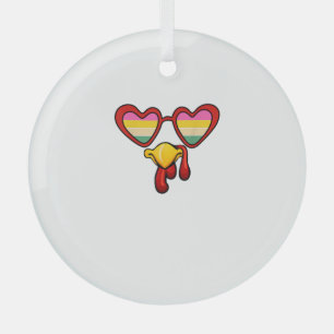 Cool Turkey Face With Glasses Family Autumn Thanks Glass Tree Decoration