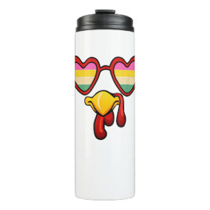 Cool Turkey Face With Glasses Family Autumn Thanks Thermal Tumbler